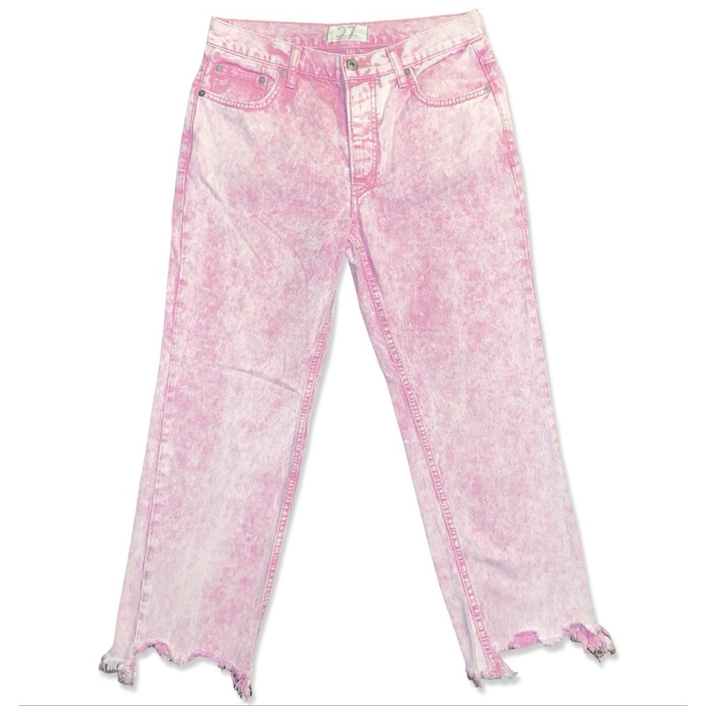 We The Free Free People Y2K Pink Acid Wash Raw Hem Jeans Size 27